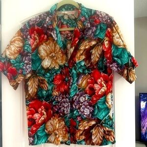 VTG Fragments Womens Floral Blouse Size 8 Botanical Topical Art Teacher 90s